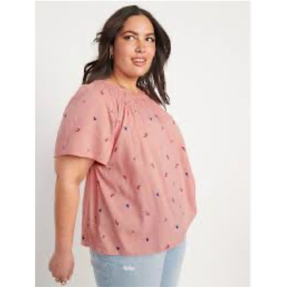 NWT Old Navy Flutter-Sleeve Smocked Embroidered Cutwork Swing Blouse Sz 4x